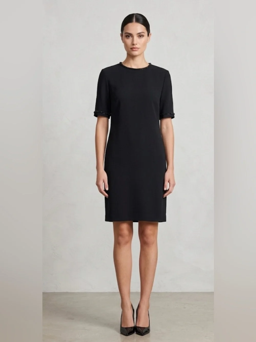 Badgley Mischka shift dress beaded Trim size 14 - Picture 1 of 7
